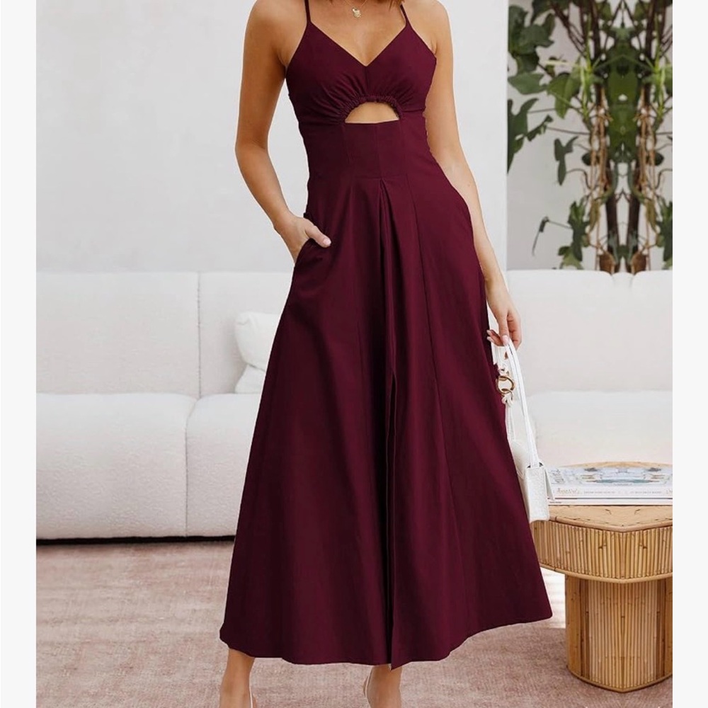 Sleeveless Cutout Maxi Dress in Deep Wine